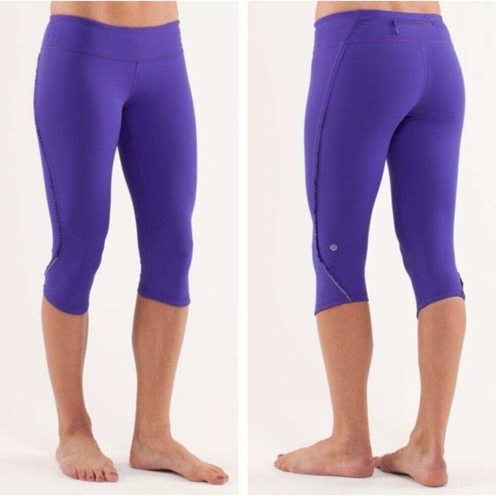 Lululemon Run: Fast And Free Crop Ruffle Leggings Purple Bruised Berry Size 6